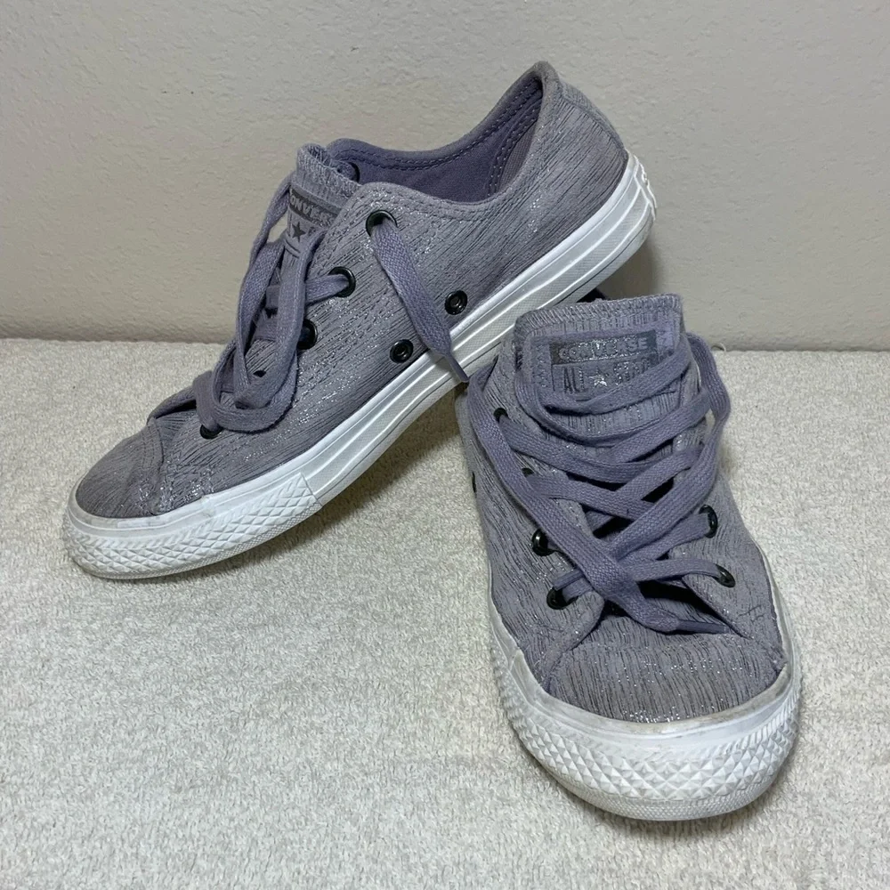 Converse All Star Purple Shimmer Leather Low Top Youth 3